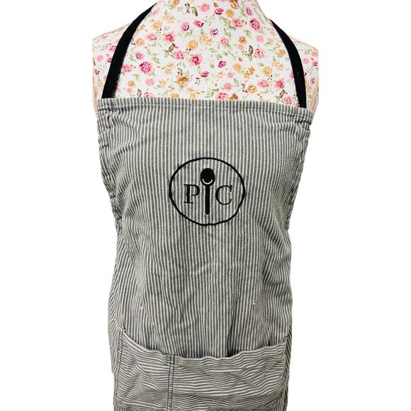 🖤 Pampered Chef Apron Gray Striped Kitchen Cooking Workwear Retro Utility - Picture 2 of 3